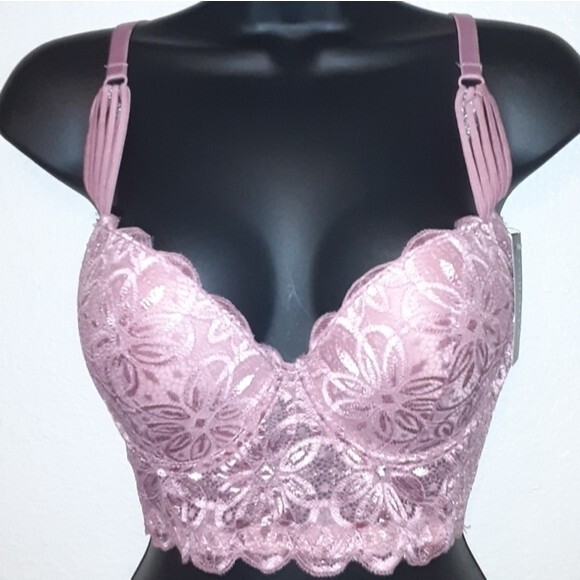 Youmita Mesa Rose Floral Lace Trim 36C Longline Bra NWT - Picture 1 of 8